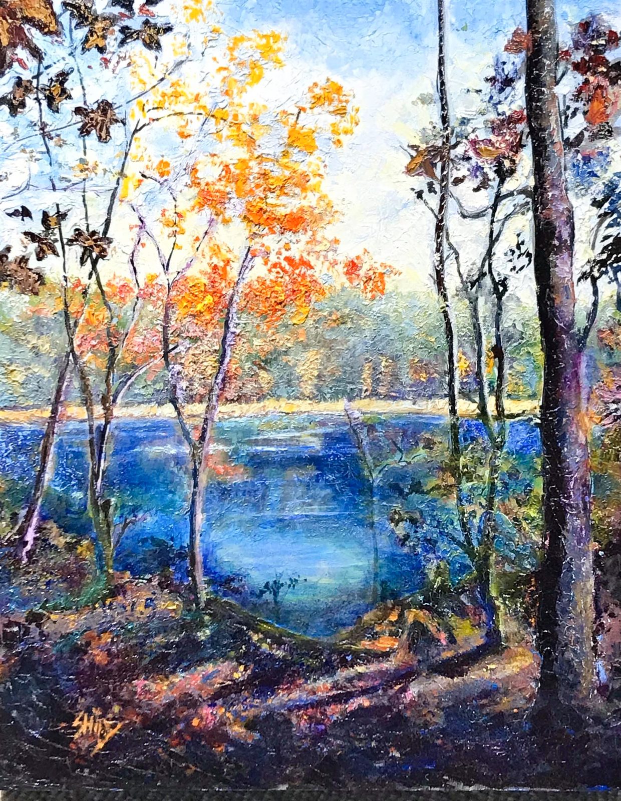 Pastel landscape of Jordan Lake by Shirley Hunsberger